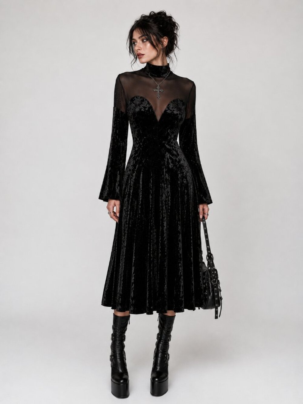 Vintage Betsey & Adam Y2k 90s Velvet Midi Dress Black Size Small
